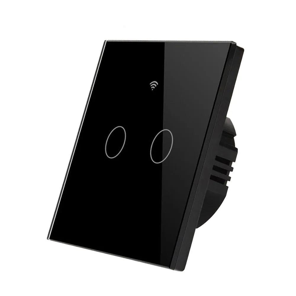2 Gang Smart Touch Switch with Timer, Black Body APP & Voice Control, Smart Alexa Light Switch Works with Amazon and Google Home, No Neutral Required