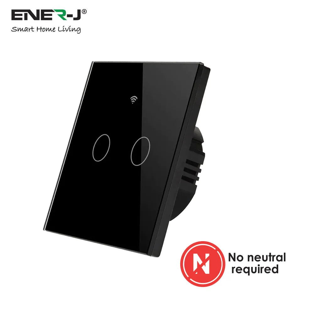 2 Gang Smart Touch Switch with Timer, Black Body APP & Voice Control, Smart Alexa Light Switch Works with Amazon and Google Home, No Neutral Required