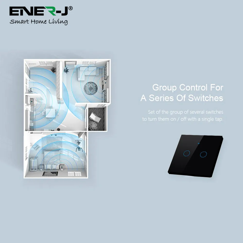 2 Gang Smart Touch Switch with Timer, Black Body APP & Voice Control, Smart Alexa Light Switch Works with Amazon and Google Home, No Neutral Required