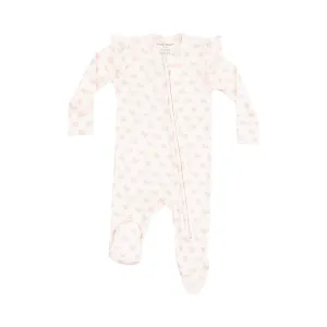 2 WAY RUFFLE SLEEVE ZIPPER FOOTIE - VINTAGE MINI BOWS