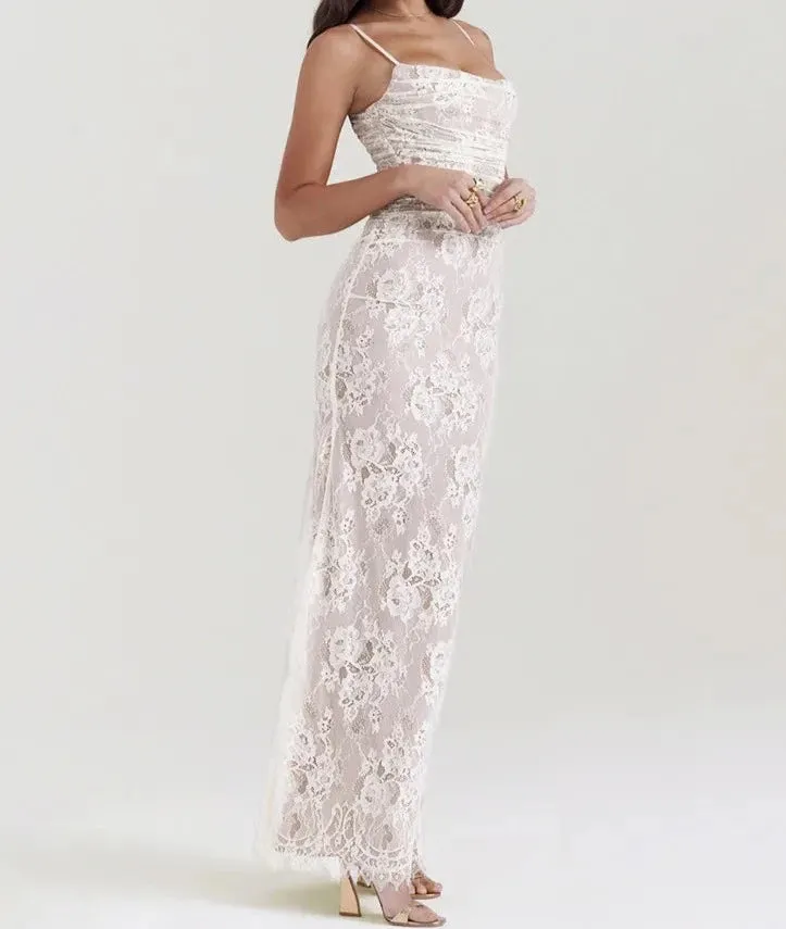 A&A Elegant Lace Long Sleeve Maxi Dress