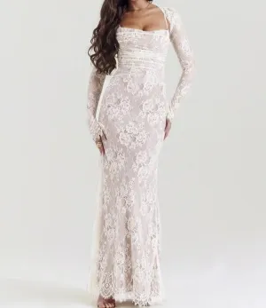 A&A Elegant Lace Long Sleeve Maxi Dress