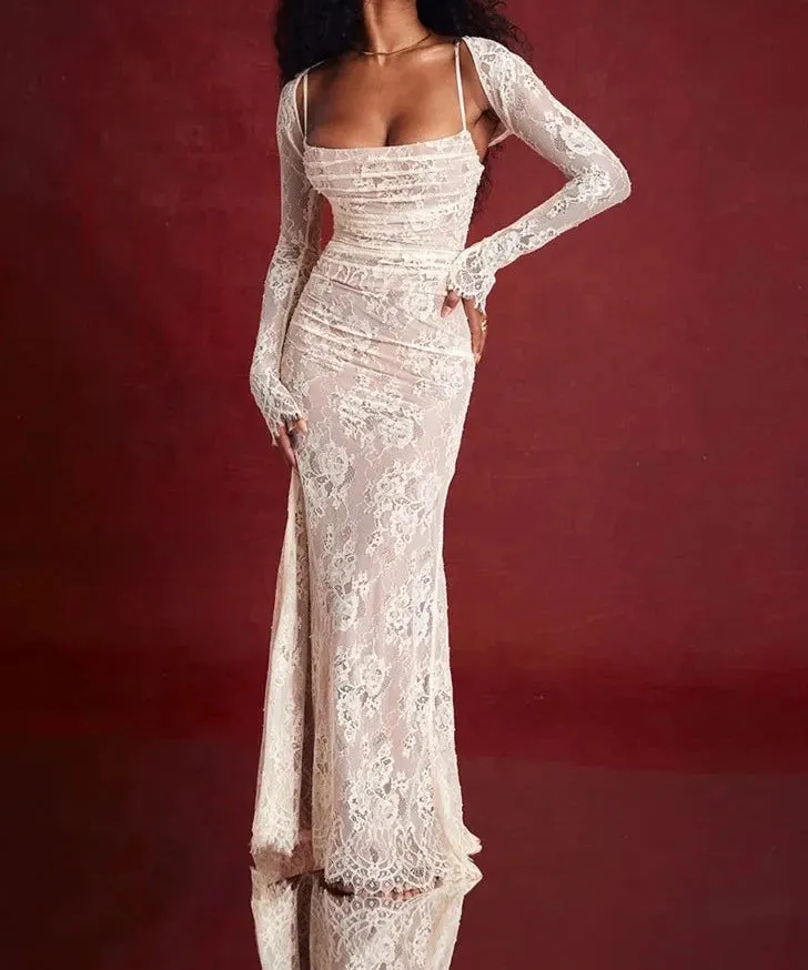 A&A Elegant Lace Long Sleeve Maxi Dress