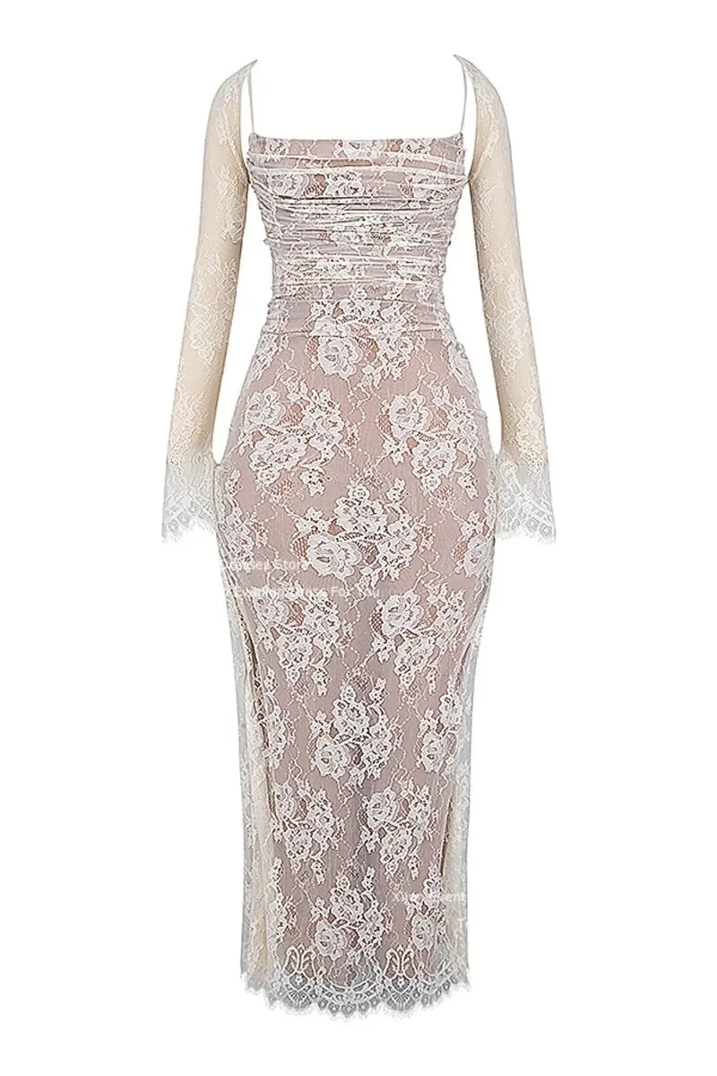 A&A Elegant Lace Long Sleeve Maxi Dress