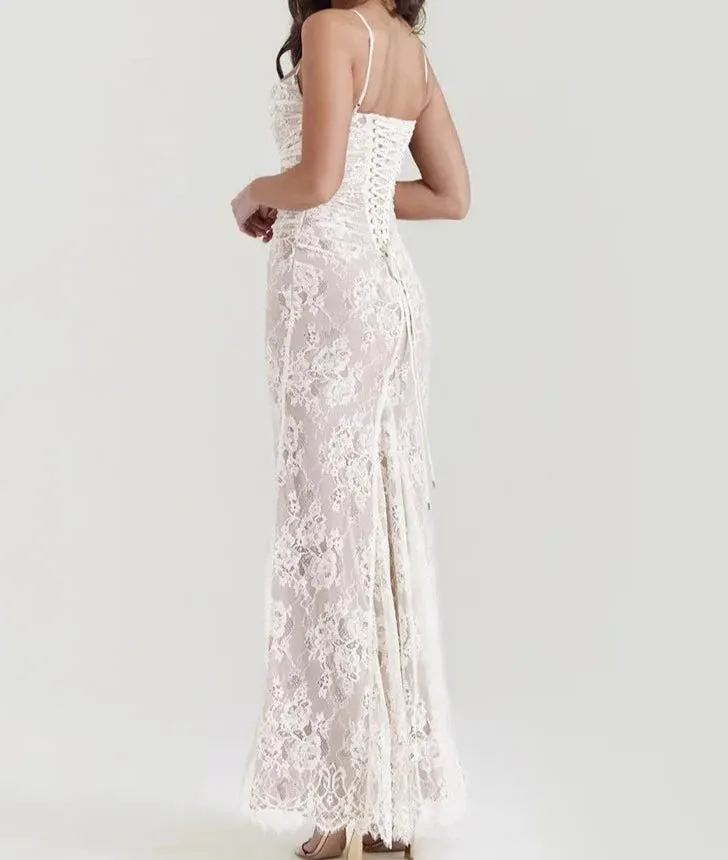 A&A Elegant Lace Long Sleeve Maxi Dress