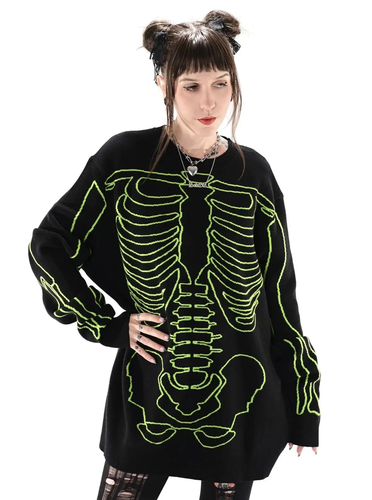 All Bones Sweater- Slime Green FOXBLOOD