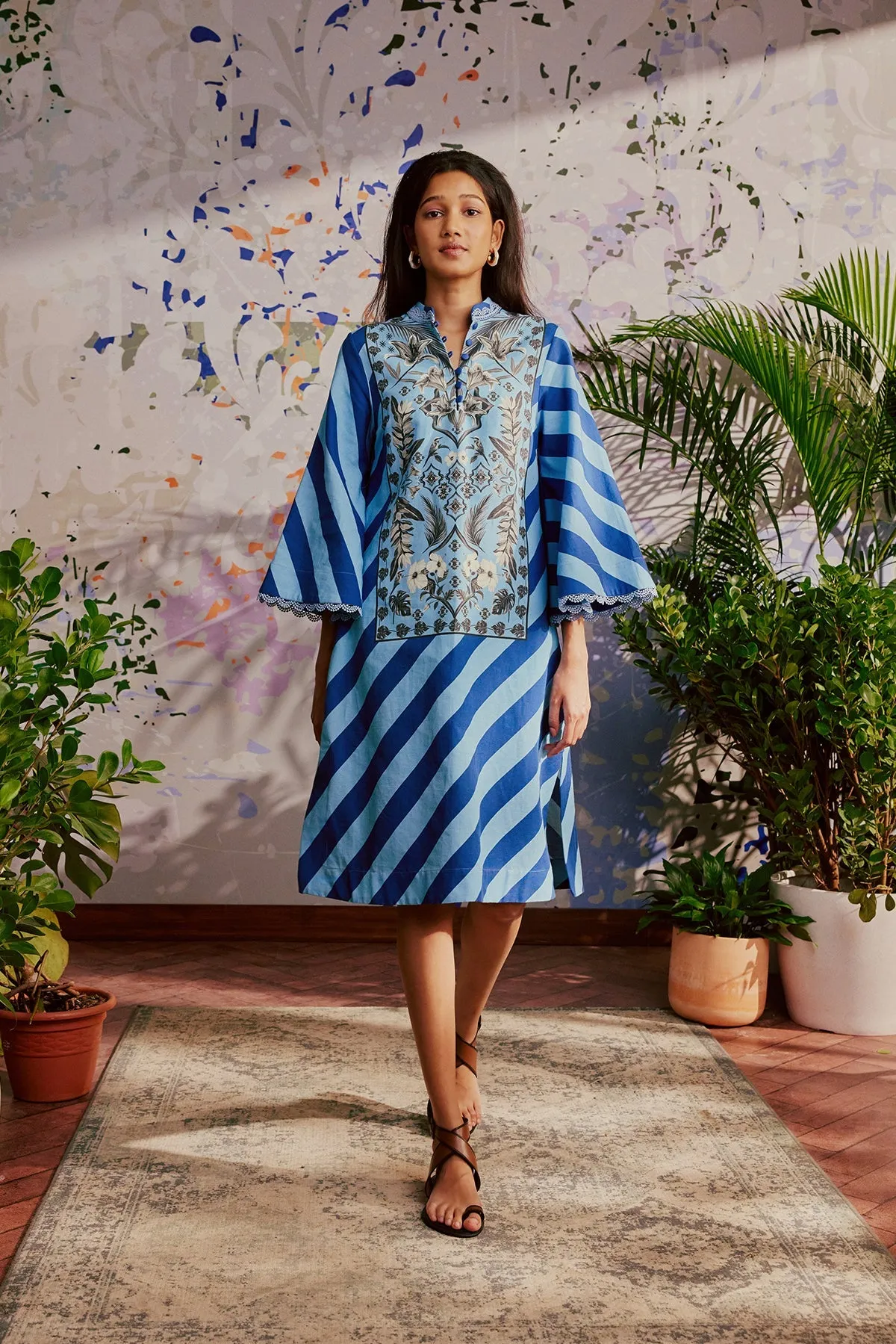 Azulejos Midi Kaftan Dress in Cornflower Palm