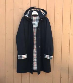 BURBERRY London Black Cotton Detachable Hood Trench Coat