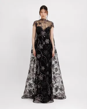 Cape-like Back Tulle Dress