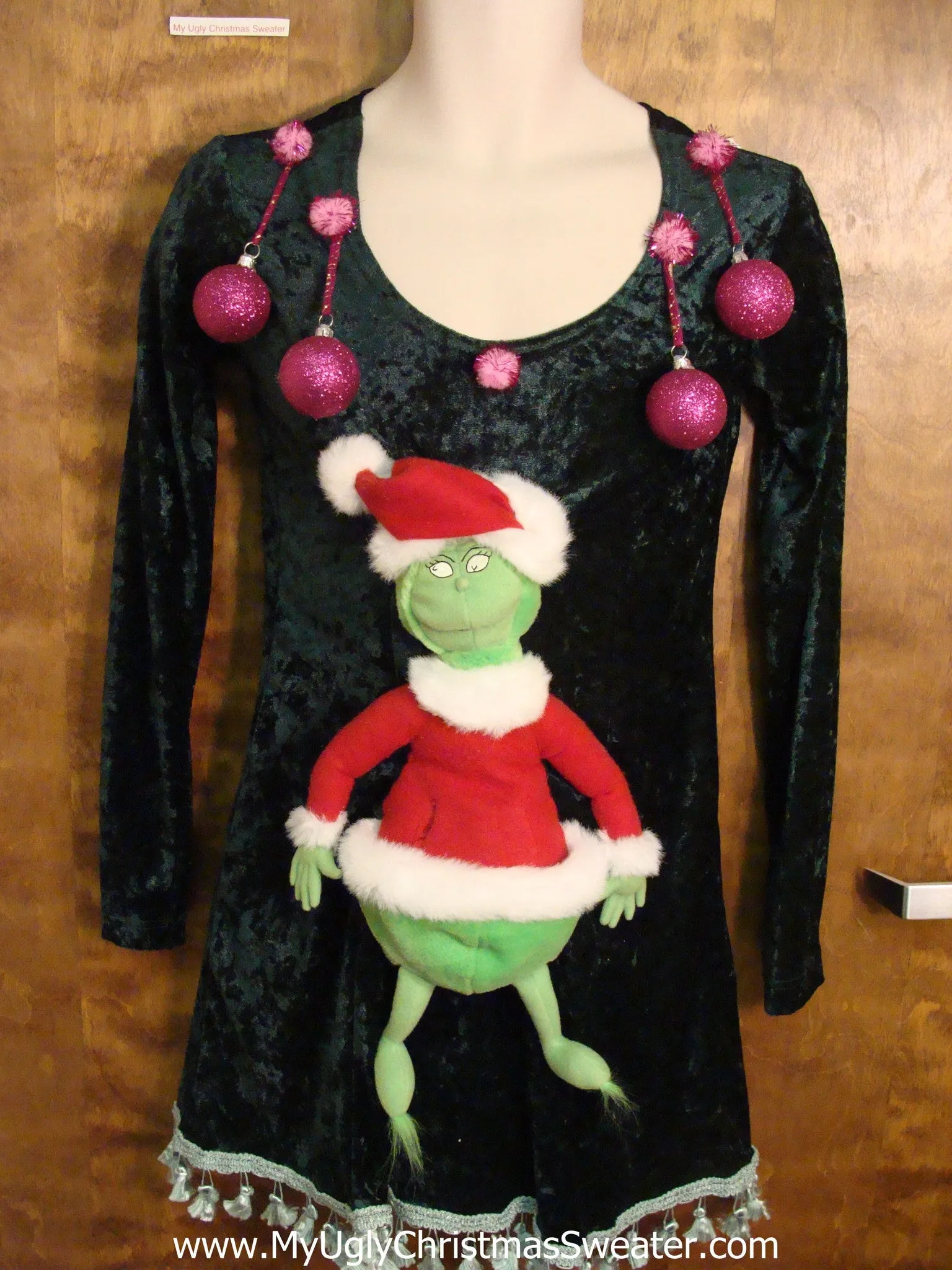 Funny Grinch Ugly Christmas Sweater Party Dress Size S
