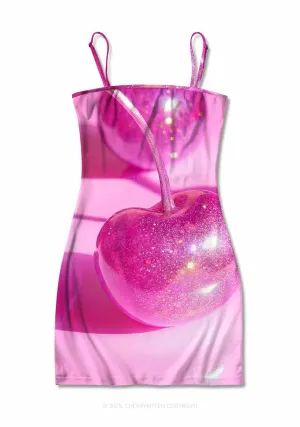 Glitter Pink Cherry Y2K Print Slip Dress Cherrykitten