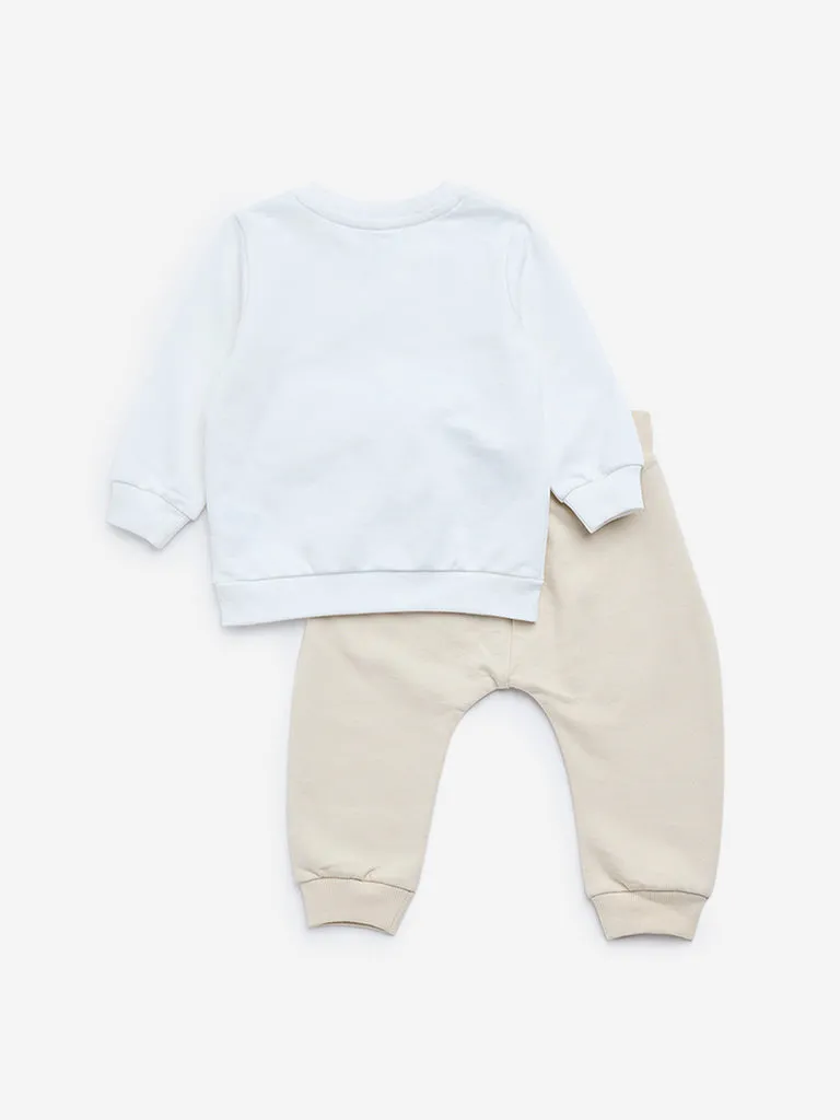 HOP Baby Off-White Animal Print Sweatshirt and Joggers Set