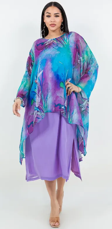 Lake Side Mosaic hi-low Tunic Top Boho Hippie Chic Resort Wear Sml-10X