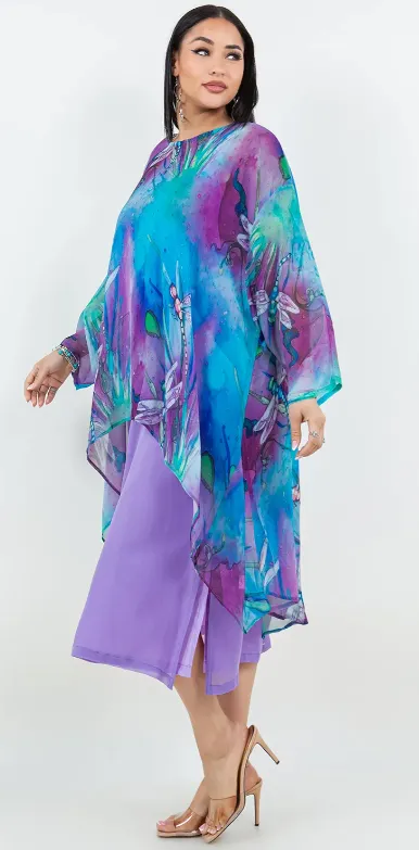 Lake Side Mosaic hi-low Tunic Top Boho Hippie Chic Resort Wear Sml-10X