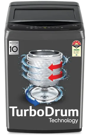 LG T75VBMB1Z 7.5 Kg 5 Star Smart Inverter Technology Fully Automatic Top Load Washing Machine (Auto Prewash, Turbodrum, Stainless Steel drum, LED Display, Smart Diagnosis, Middle Black)
