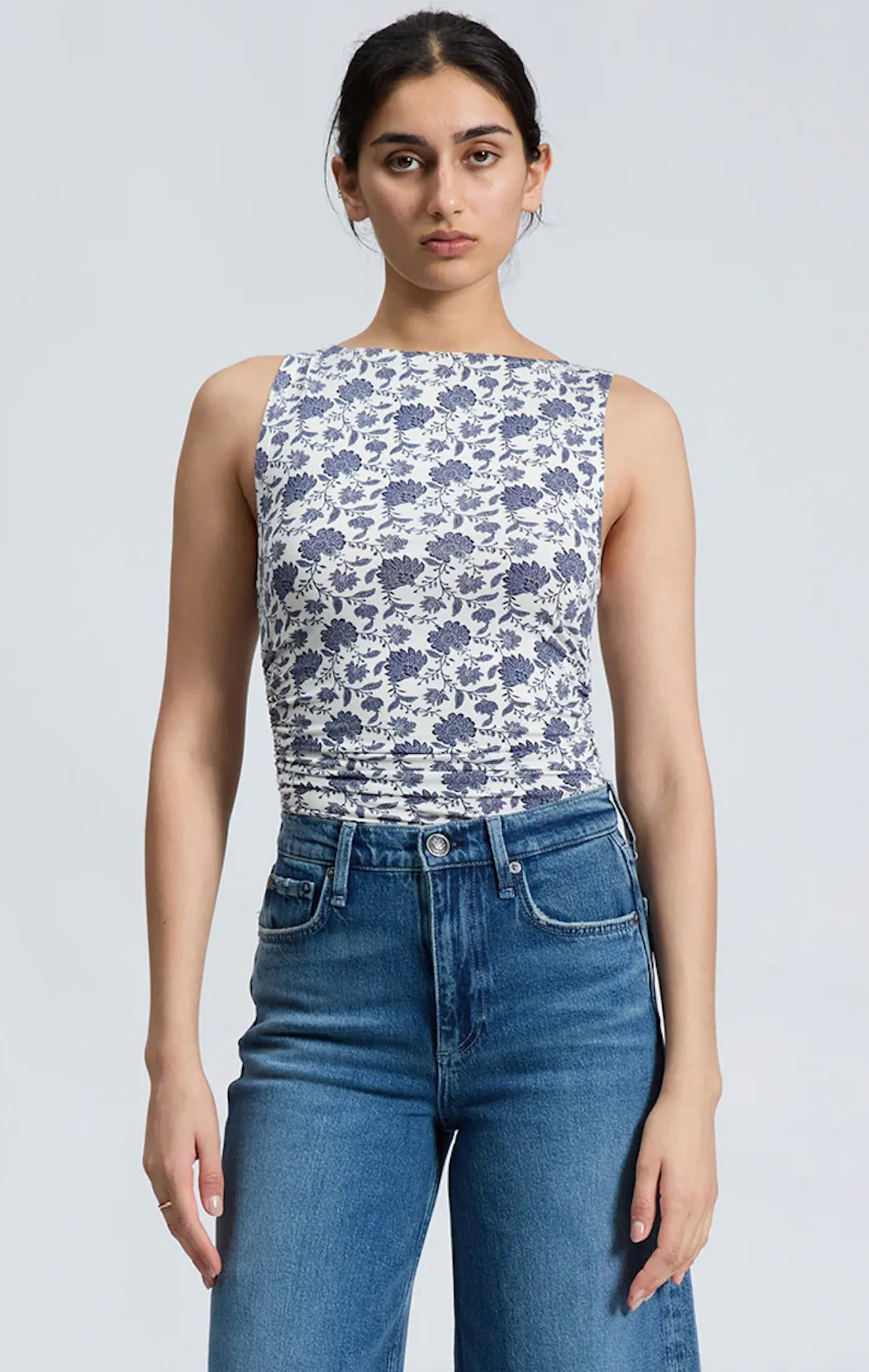 LUCA PRINTED SHIRRED TANK IN SALUTE MULTI