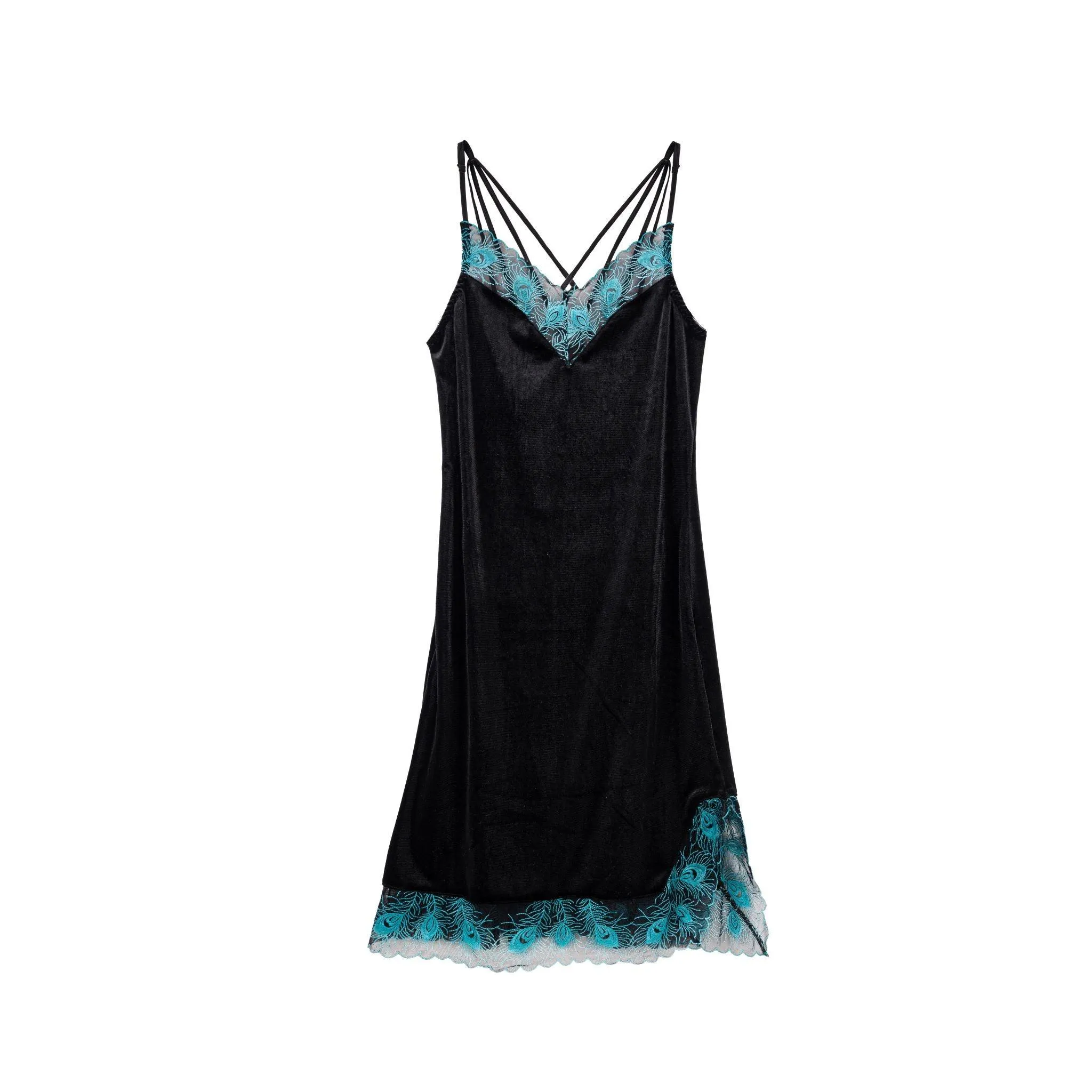 Majestic Peacock Velvet Slip Dress