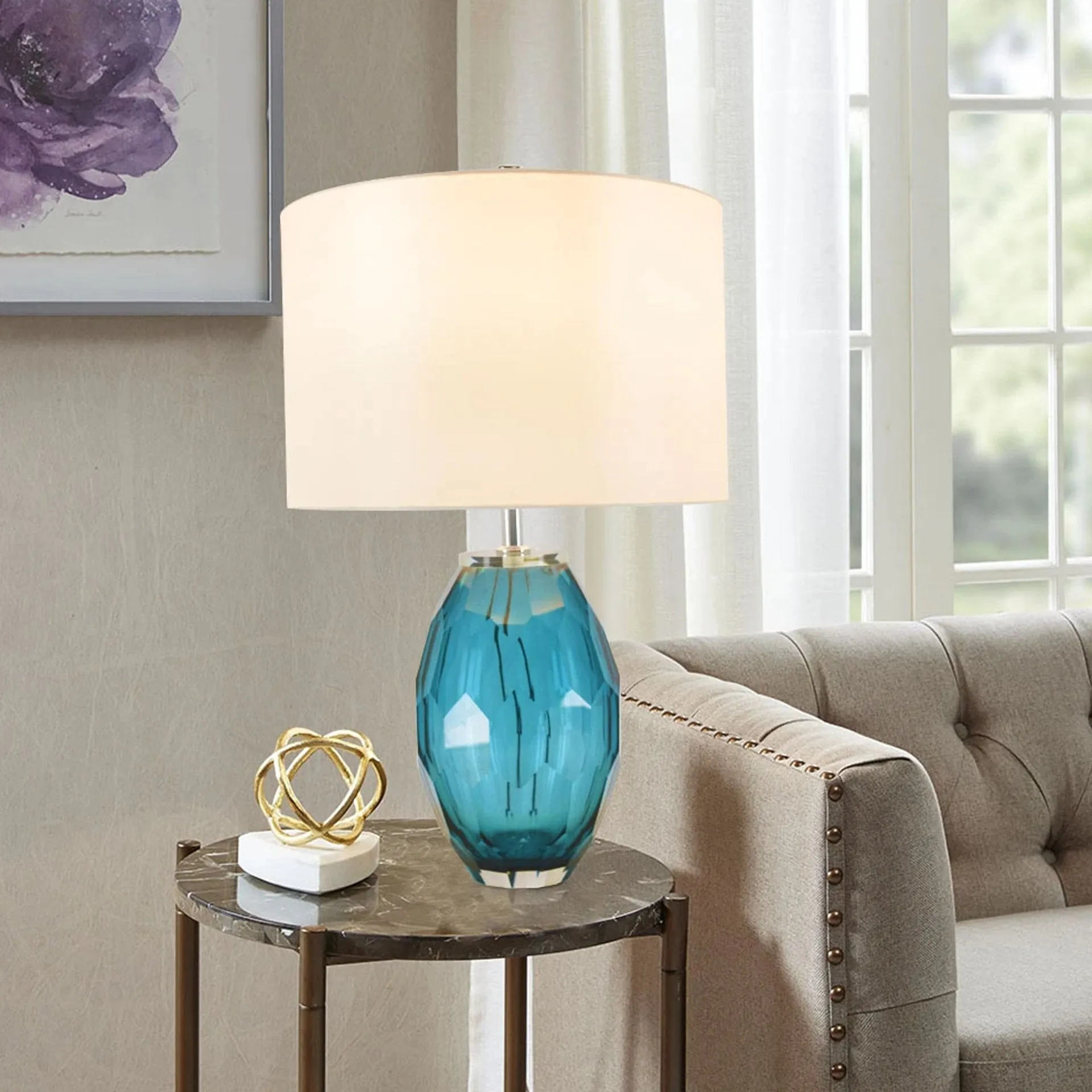 Muge Little Multi-Faceted Glass Table Lamp 21" - Blue/White