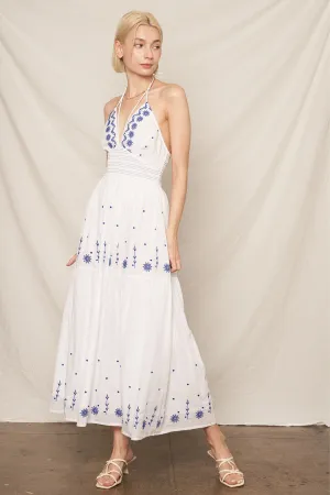 Mykonos Maxi Dress - White Blue