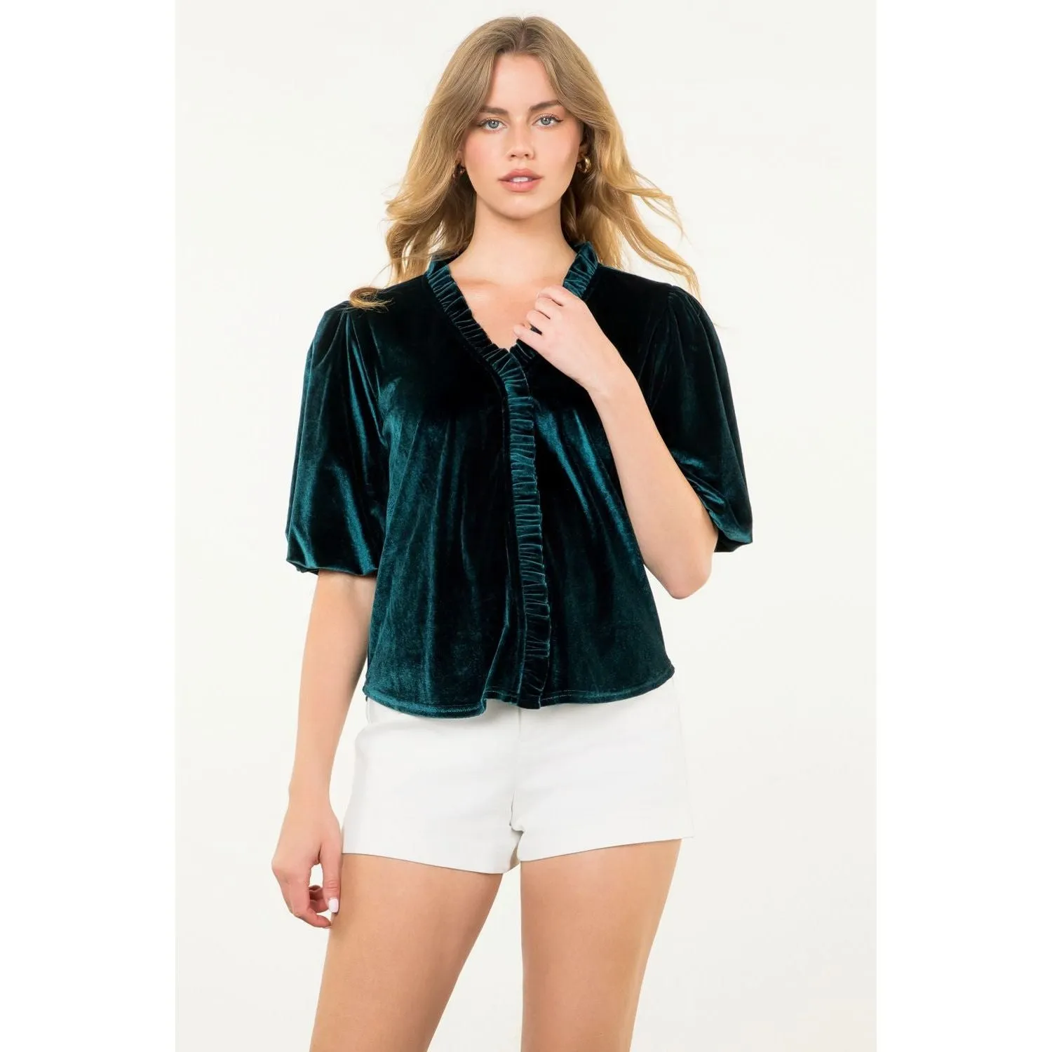 Myrna Puff Sleeve Velvet THML Top