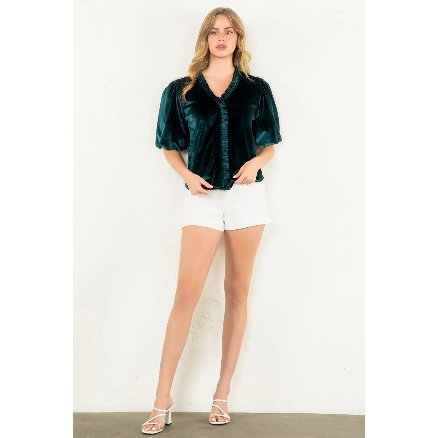 Myrna Puff Sleeve Velvet THML Top