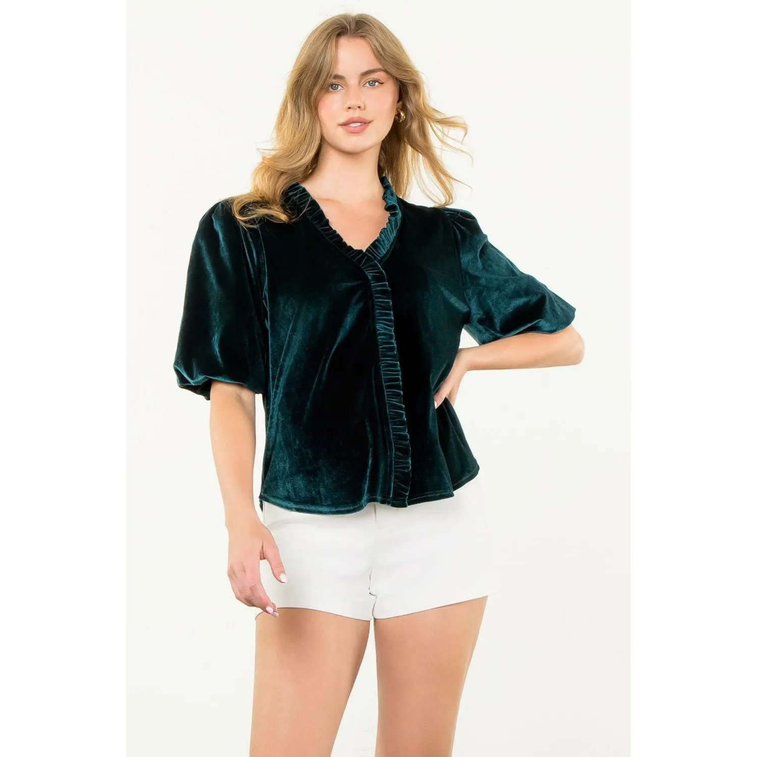 Myrna Puff Sleeve Velvet THML Top