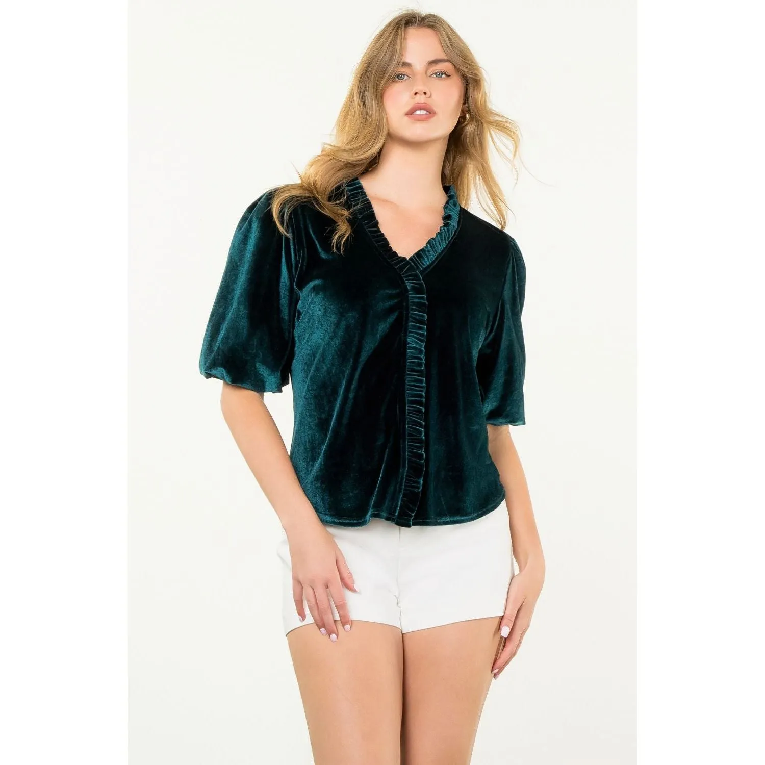 Myrna Puff Sleeve Velvet THML Top