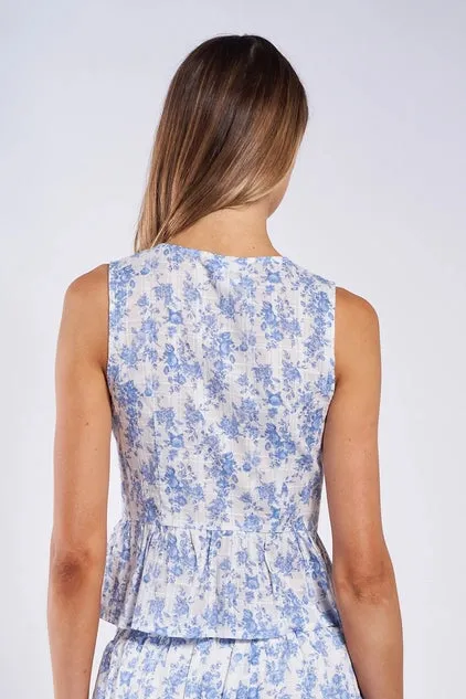 Pale Floral Print Tie Vest
