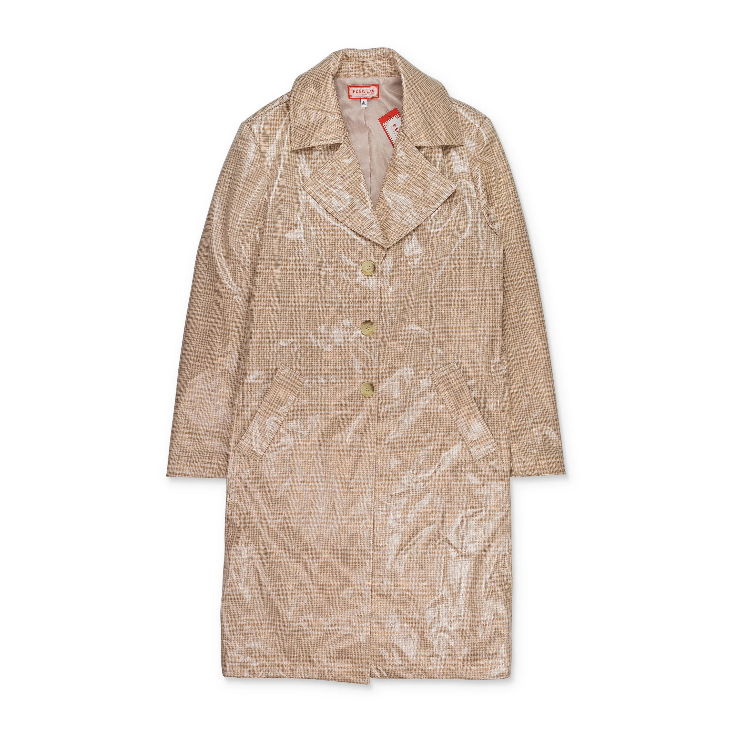PLAID VINYL TAN TRENCH COAT