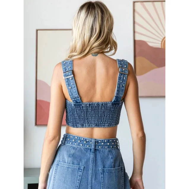 Rhinestone Denim Tank