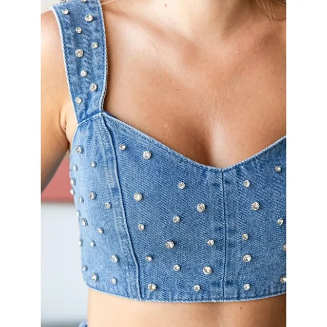 Rhinestone Denim Tank