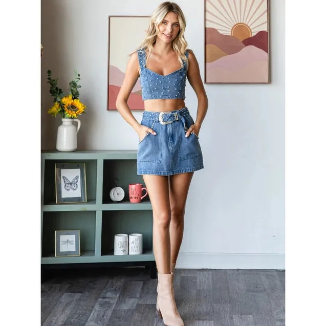 Rhinestone Denim Tank