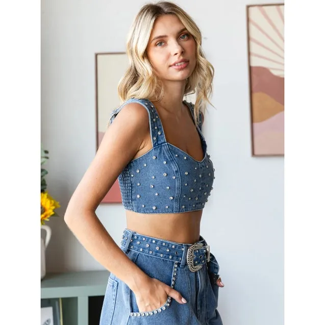Rhinestone Denim Tank