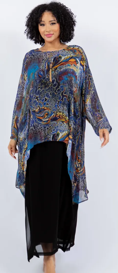 Rococo Mosaic hi-low Tunic Top Boho Hippie Chic Resort Wear Sml-10X