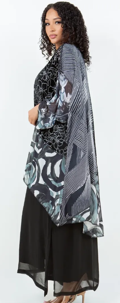 Shades of Black Mosaic hi-low Tunic Top Boho Hippie Chic Resort Wear Sml-10X