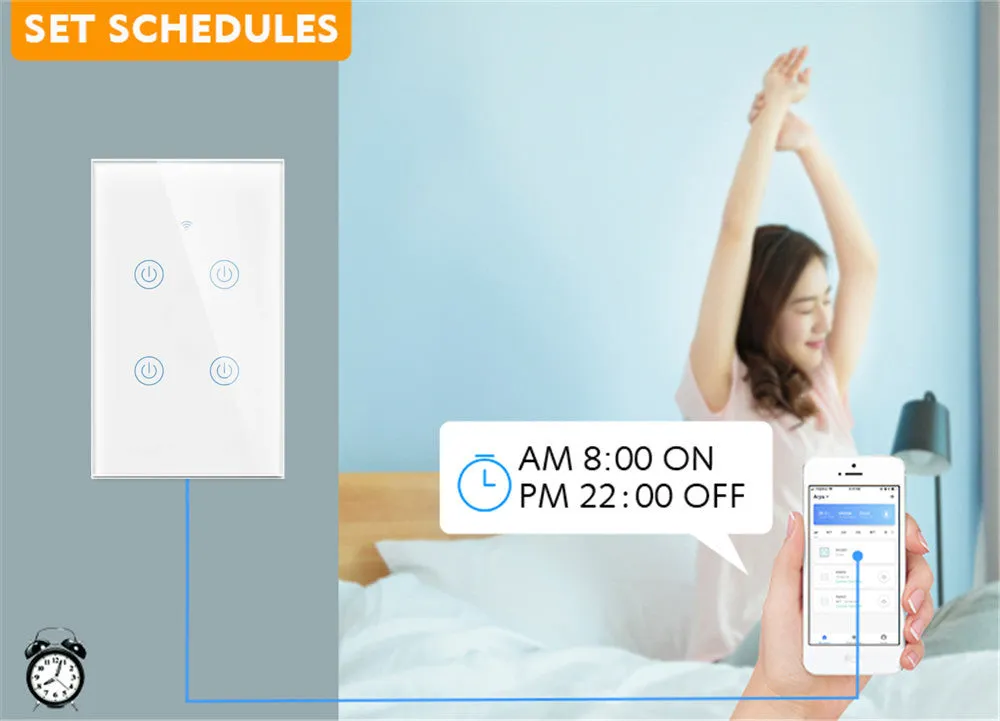 Smart Wall Touch Light Switch Wi-Fi Mobile App Control Alexa, Google Assistant Compatible No Hub Required