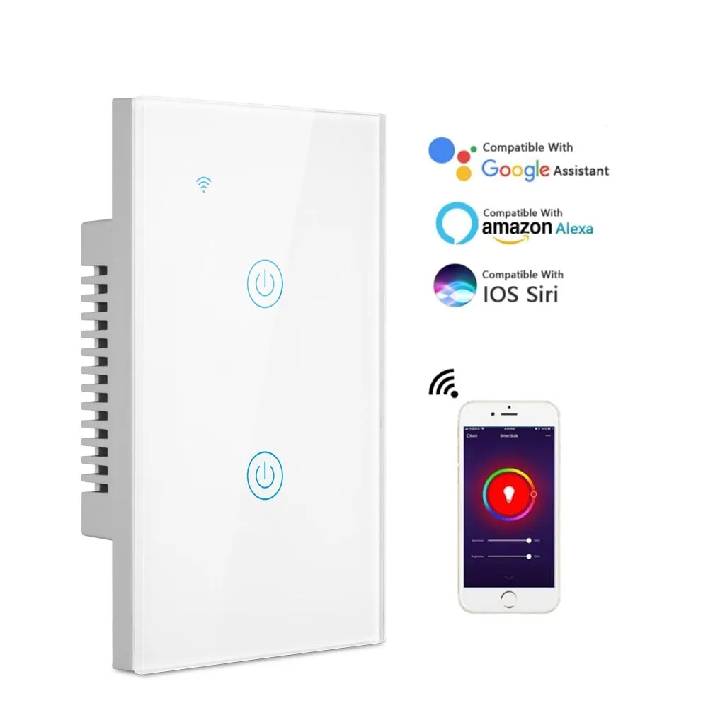 Smart Wall Touch Light Switch Wi-Fi Mobile App Control Alexa, Google Assistant Compatible No Hub Required