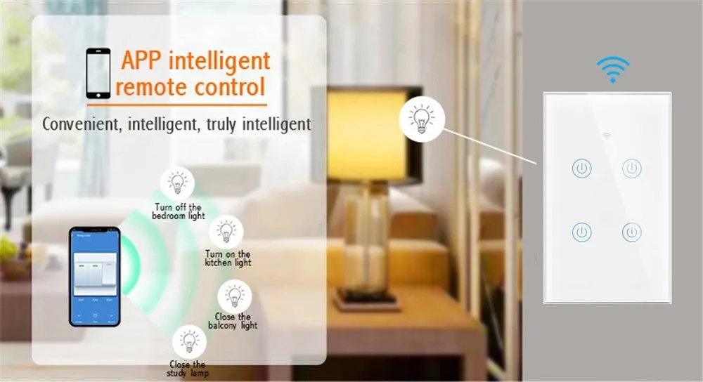 Smart Wall Touch Light Switch Wi-Fi Mobile App Control Alexa, Google Assistant Compatible No Hub Required