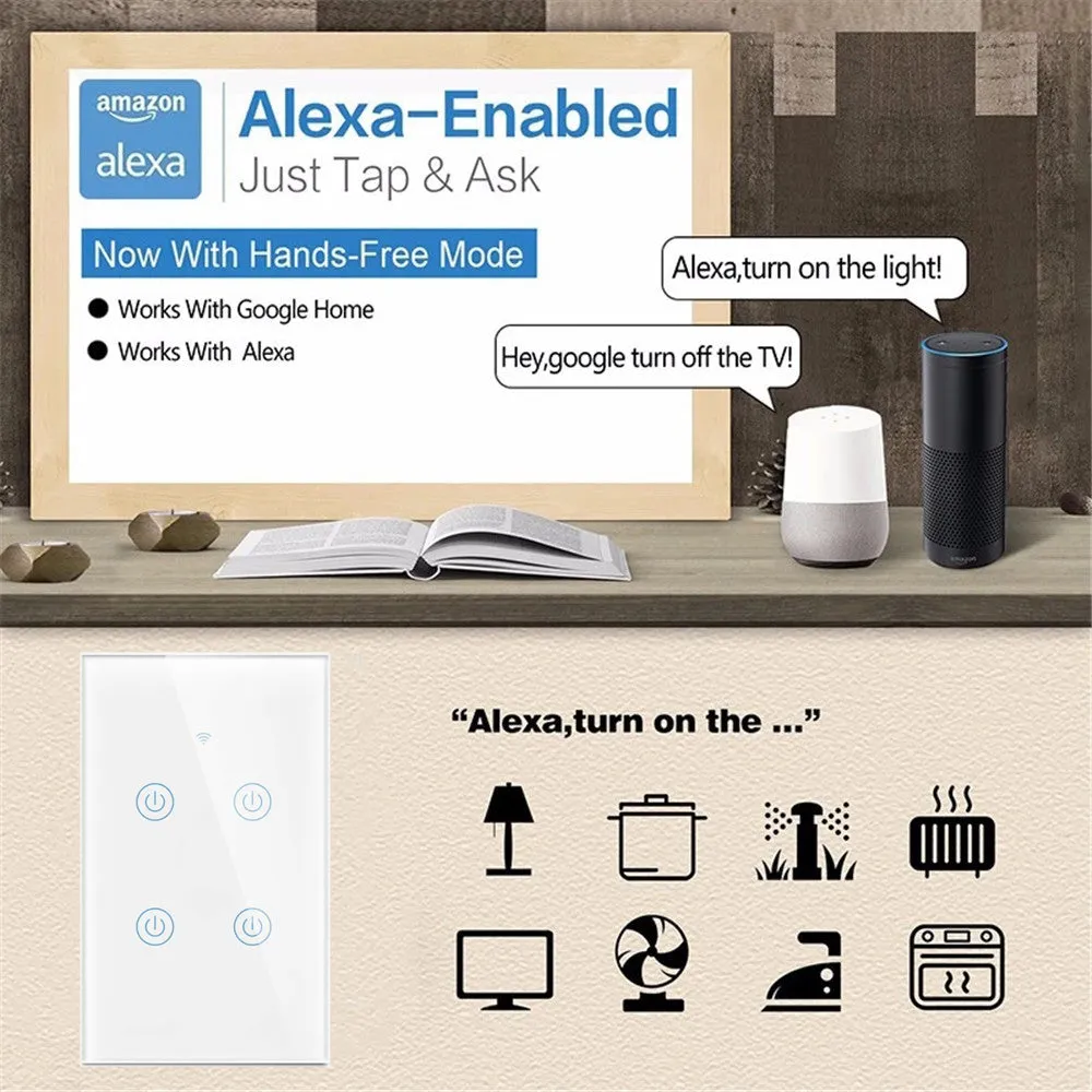 Smart Wall Touch Light Switch Wi-Fi Mobile App Control Alexa, Google Assistant Compatible No Hub Required