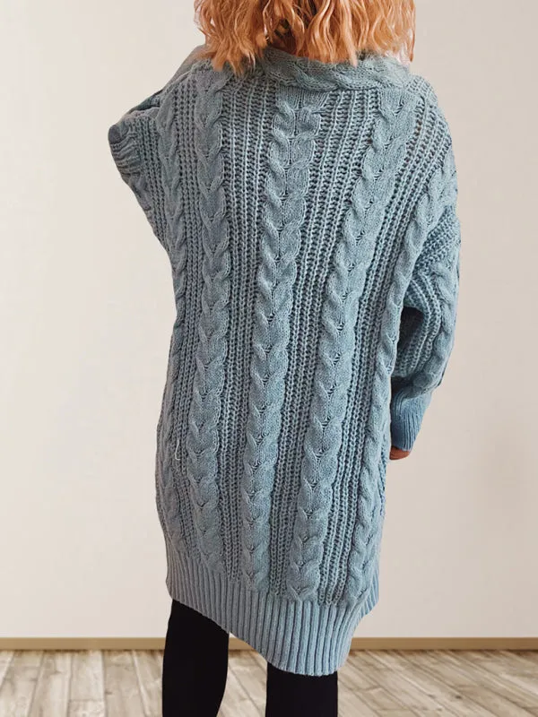 Wenkouban-Winter outfits ideas Hemp Flower Dropped Sleeve Long Cardigan Sweater Jacket