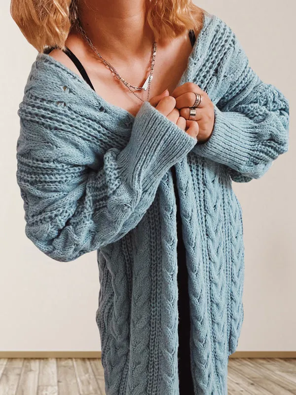 Wenkouban-Winter outfits ideas Hemp Flower Dropped Sleeve Long Cardigan Sweater Jacket