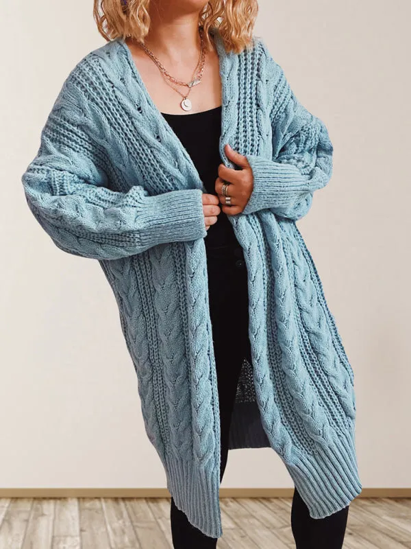 Wenkouban-Winter outfits ideas Hemp Flower Dropped Sleeve Long Cardigan Sweater Jacket