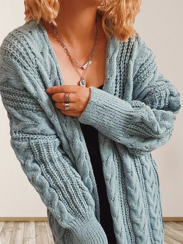 Wenkouban-Winter outfits ideas Hemp Flower Dropped Sleeve Long Cardigan Sweater Jacket