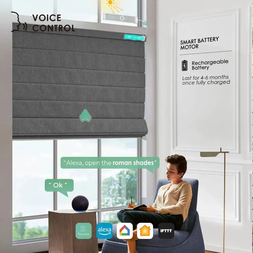 Yoolax Motorized Roman Shades Blackout