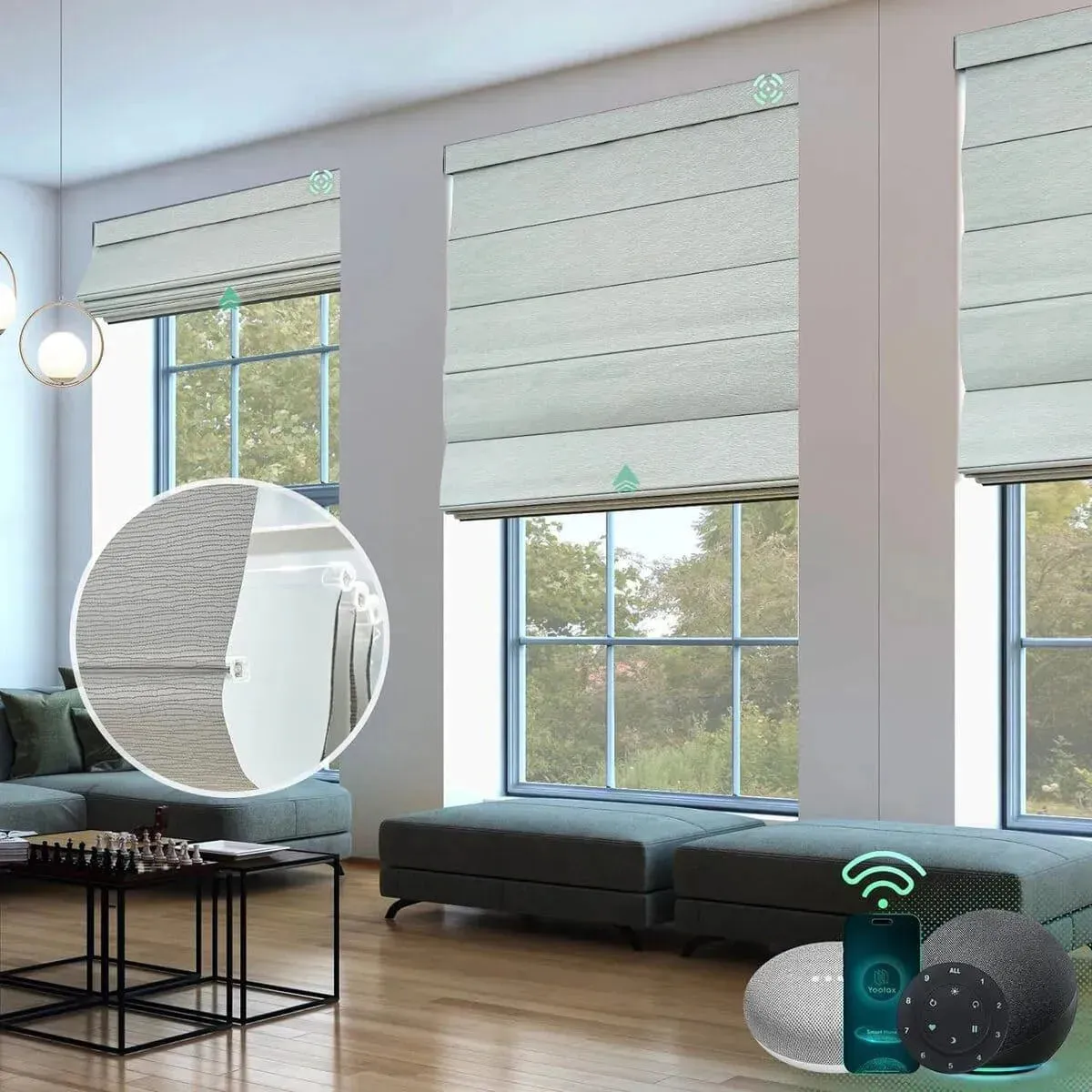 Yoolax Motorized Roman Shades Blackout
